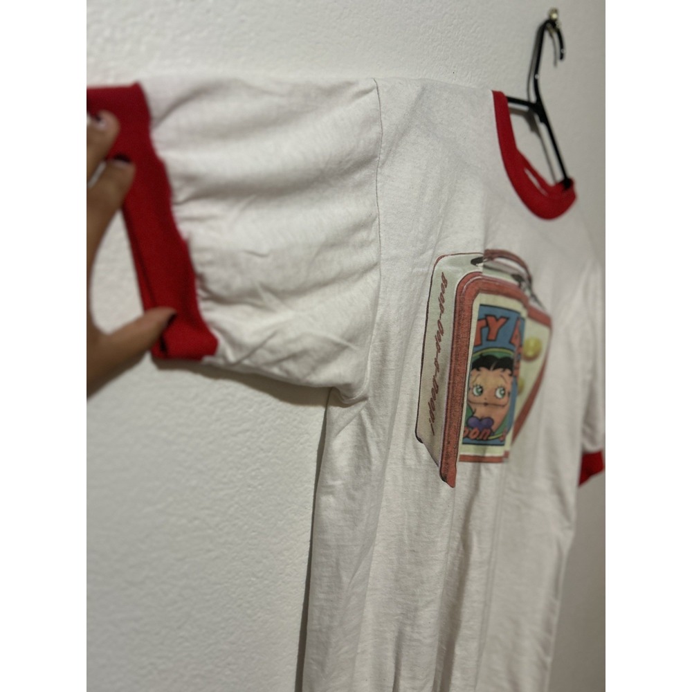Vintage Betty Boop Cartoon Show Lunch Box Ringer Style Shirt Women's Size L Red - Picture 2 of 7